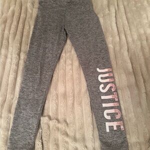 Justice Gray Heather Leggings with Pink Glitter Logo
